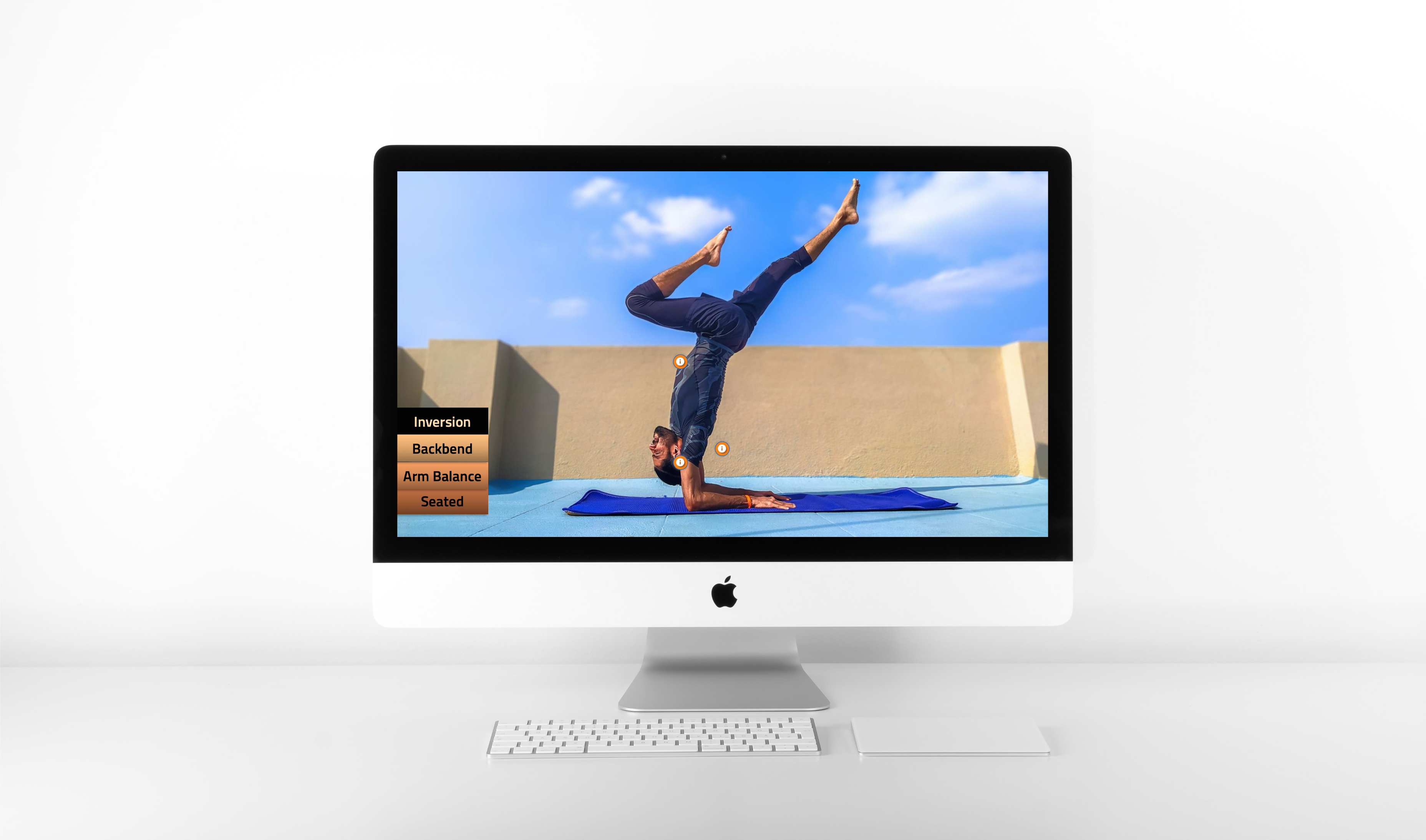 Course page shoing man doing forearm stand yoga pose